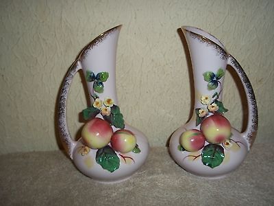 pair of lefton china pitchers, old 1956 fruit/mid cent ury design