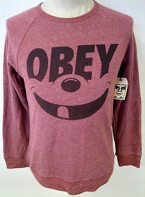 OBEY CLOTHING SMILE MENS CREWNECK SWEATSHIRT HAPPY FACE ART NWT HTR