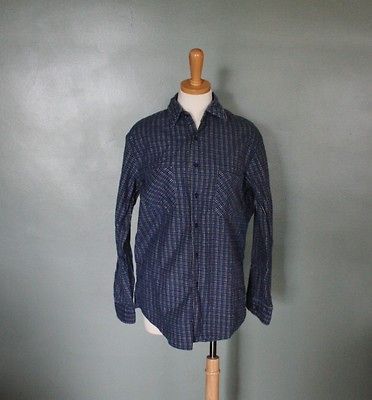 Vtg 80s Bud Berma Highlander Flannel BLUE Plaid Shirt Men S/M punk