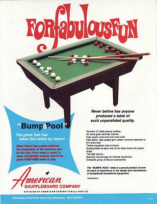 SHUFFLEBOARD ORIGINAL NOS BUMPAPOOL BUMPER POOL TABLE FLYER BROCHURE