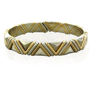 ESTATE BVLGARI BULGARI 18K YELLOW AND WHITE GOLD CUFF BRACELET