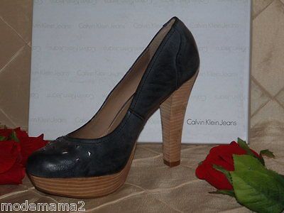 CALVIN KLEIN JEANS SOFIA BLACK LEATHER PLATFORM PUMP SZ 11 *RARE IN