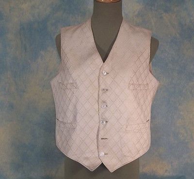 Vintage Edwardian Era Mens White Brocade Shirtwaist or Vest