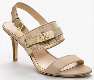 NEW Coach Raya Sandals with Two Strap Buckle Heels Khaki Beige Black 5