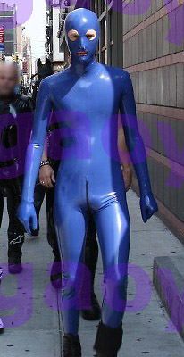 100% Latex Rubber Bodysuit Blue and Black Latex Full Body Zentai