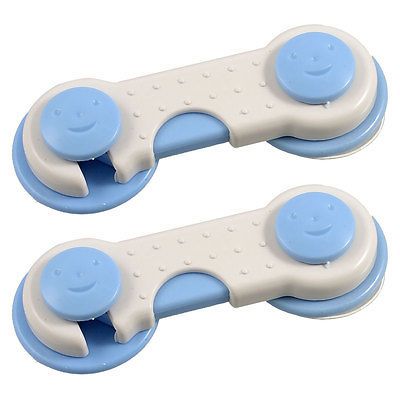 Blue White Plastic Security Wardrobe Closet Sliding Door Lock 2 Pcs