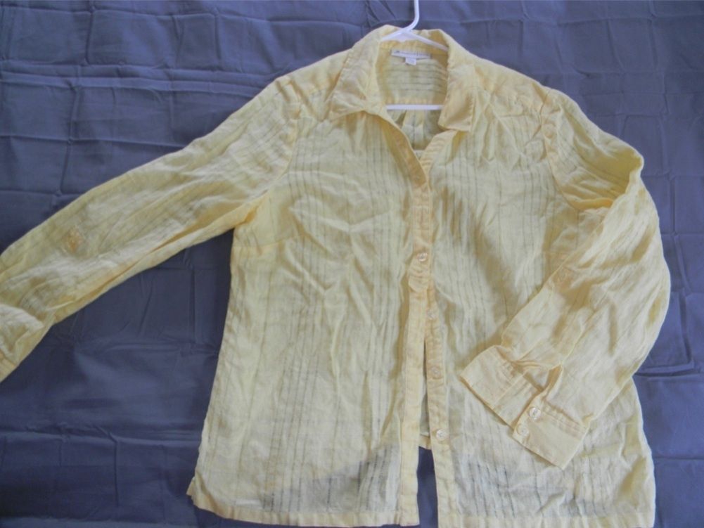 JM Collection Womens 100% Linen Blouse Shirt Light Yellow Soft and