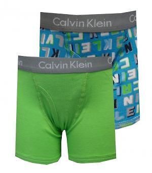 CALVIN KLEIN 2 PACK BOXER BRIEFS UNDERWEAR BOYS 2T 3T GREEN LETTERS