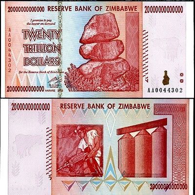 zimbabwe 20 trillion in Paper Money World