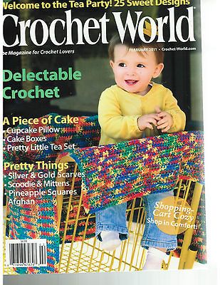 CROCHET WORLD FEBRUARY 2011 CUPCAKE PILLOW CAKE BOXES TEA SET VG++ OOP