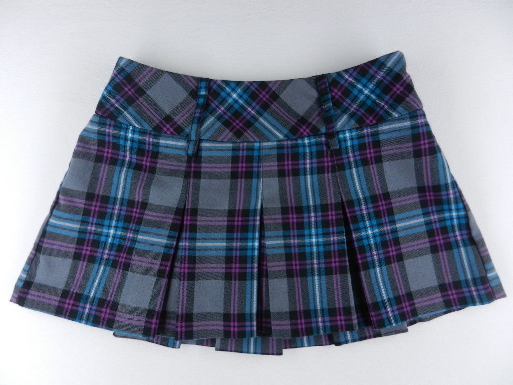 Candies Gray Blue Pink Plaid Stretch Mini Skirt Womens Sz 00 1 27/12