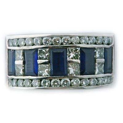 03 CARAT BLUE SAPPHIRE / DIAMOND RING 18k SOLID WHITE GOLD BAND SIZE