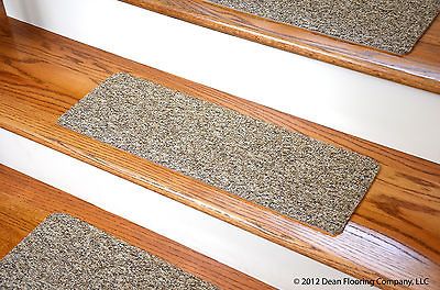 Skid DIY Peel & Stick Carpet Stair Treads   Color Beige & Brown Tweed