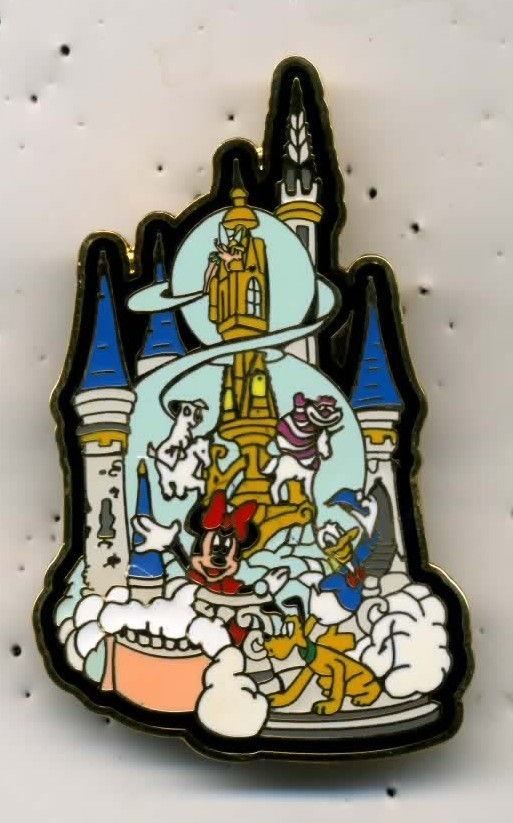 GLOBE PARADE FLOAT CINDERELLAS CASTLE MINNIE PLUTO CHESHIRE CAT PIN