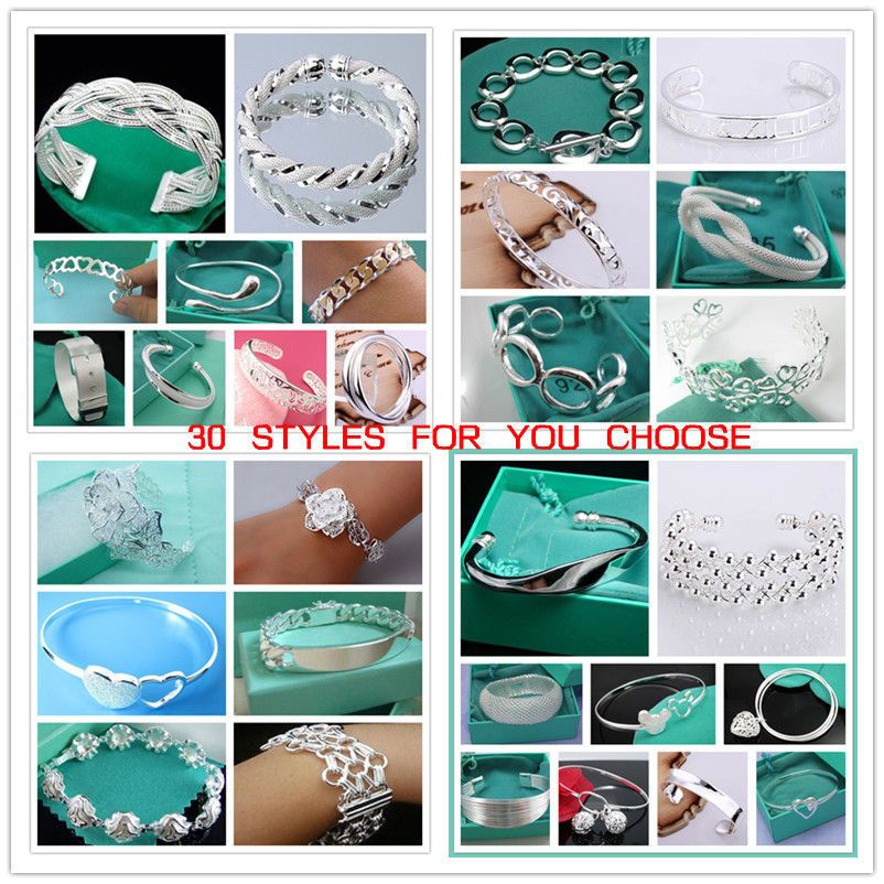  Xmas WHOLESALE Solid Silver Women/Men925 Bangle/Bracelet