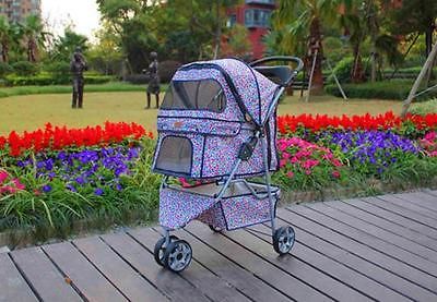 New BestPet 3 Wheels Pink Leopard Pet Dog Cat Stroller w/RainCover