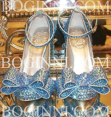 Cinderellas I do Aurora Borealis Blue Crystal glass slipper shoes by