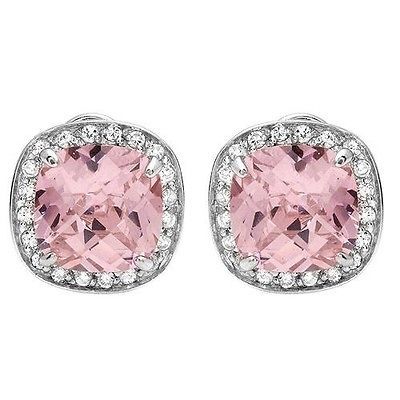 Charles Winston Pink CZ Earrings Omega Back 925 Sterling Silver 23.60