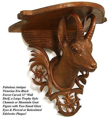 Victorian Era Black Forest 11 Wall or Bracket Shelf, Chamois Figure