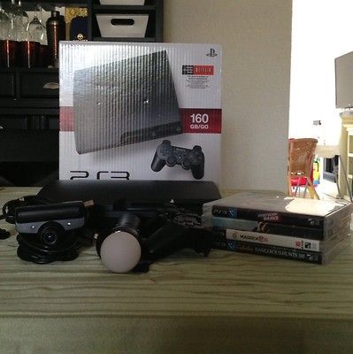 Slim 160 GB Black CECH 3001A+ Move Bundle, Games, Extras