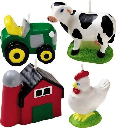 Mini Molded Cake Candles Tractor Barn Chicken Cow Barnyard Toppers
