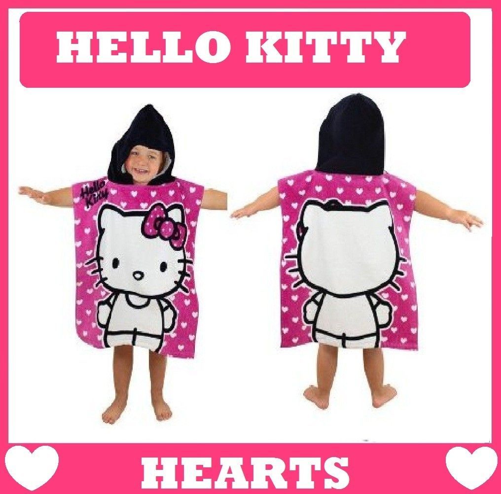 KITTY HEARTS HOODED PONCHO PINK BEACH BATH COTTON TOWEL KIDS 328870