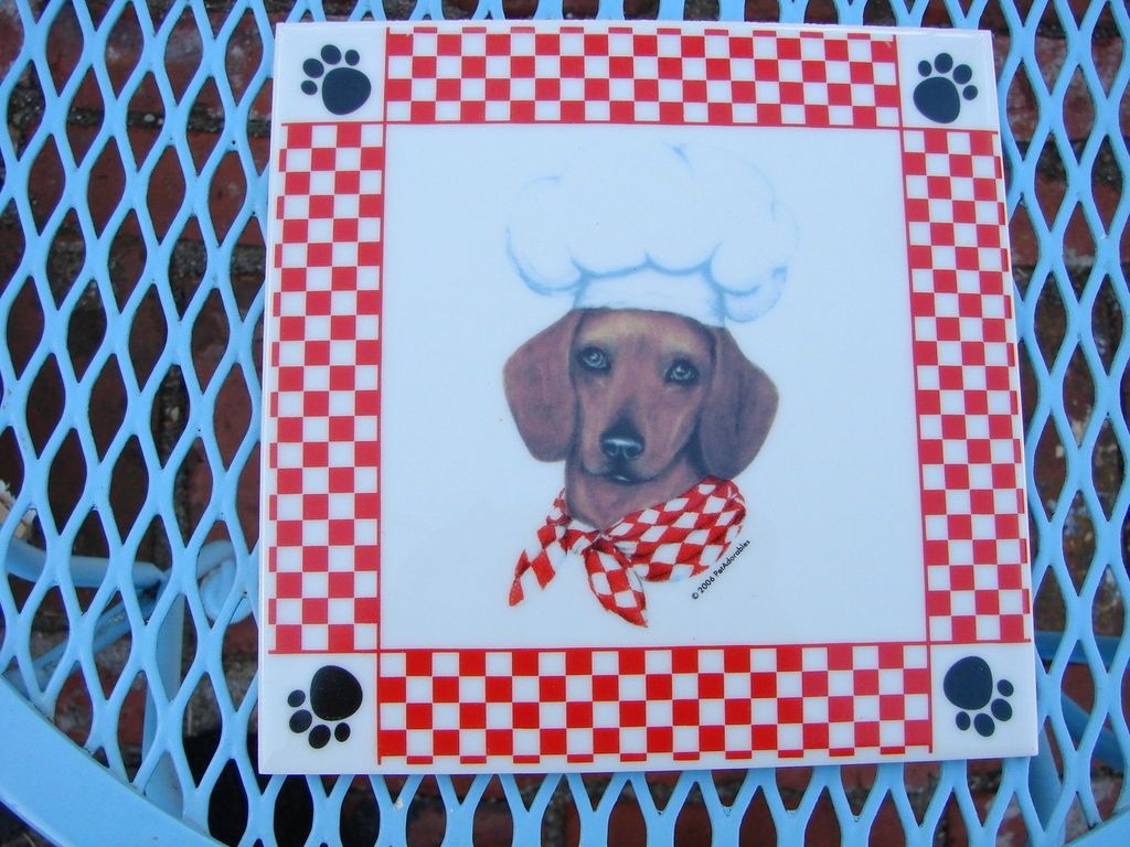 DACHSHUND DOG Wearing Chef Hat Red Checked Scarf TRIVET