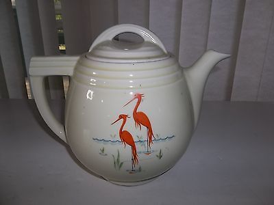 ANTIQUE WADING CRANES TEAPOT ENTERPRISE ALUMINUM CO.PORCELAIN