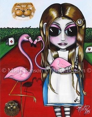 art fantasy big eye girl flamingo croquet cheshire cat cards