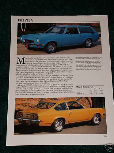 1972 CHEVY VEGA SPEC SHEET 72 GT WAGON PANEL EXPRESS