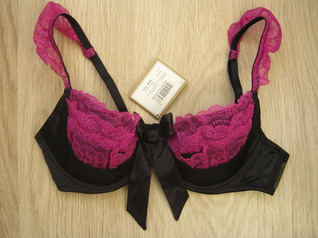 LA SENZA BRA SIZE 36A Black & Purple Lace & Satin Cheap Thrills BNWT