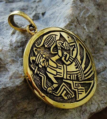 MAYAN RITUAL PRIEST HOPI solid brass pendant Maya/Aztec//Navajo/Indian