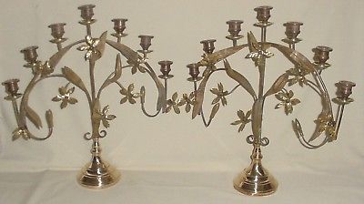 ANTQ BRONZE PAIR CHURCH CANDELABRAS 7 CANDLES SPAIN 17