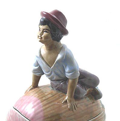 MAJOLICA BOY ON MELON TOBACCO JAR HUMIDOR