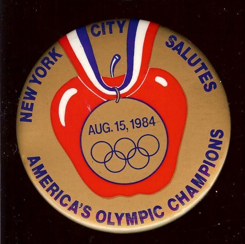 old pin 1984 NYC Salutes OLYMPICS Champions Big Apple