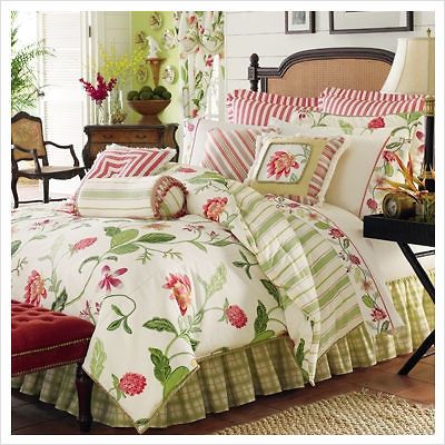 CROSCILL HIBISCUS TROPICAL FLORAL HOT PINK GREEN TWIN COMFORTER SET