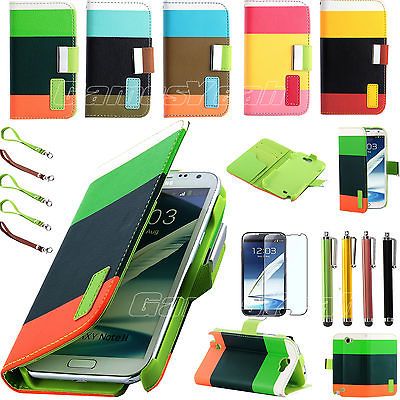 Wallet Stand Case Cover for Samsung Galaxy Note II 2 Stylus Film