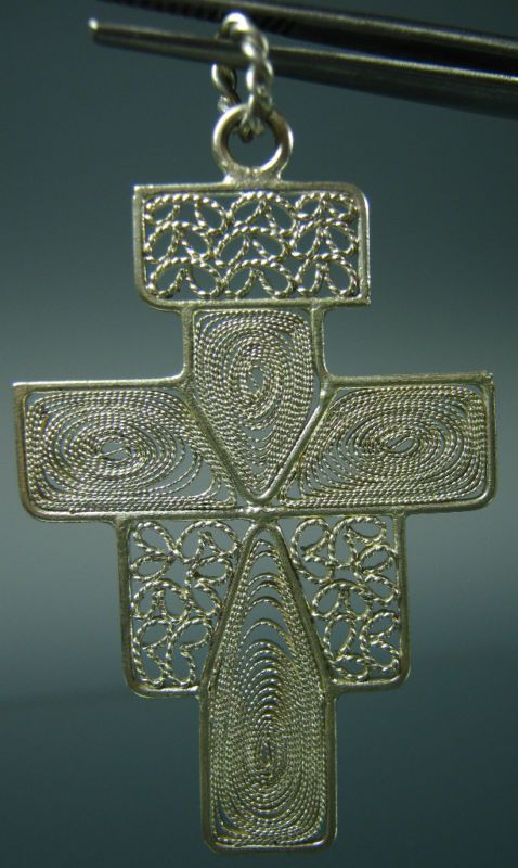 FINE 950 SILVER FILIGREE JEWELRY CROSS FROM COLOMBIA