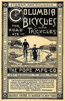 1885 Ad Pope Mfg Columbia Bicycle Tricycle Copeland NY   ORIGINAL