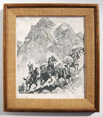Up the Trail Talio Chrome Print Etching, Framed, Western Cowboy