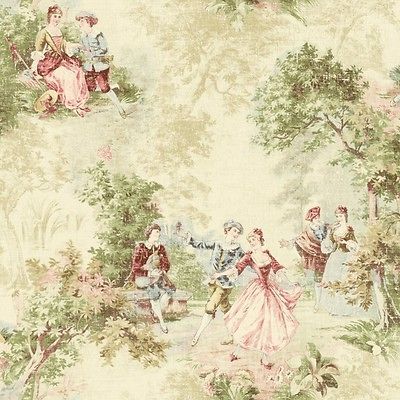 Wallpaper Designer French Toile Faux Tapestry Green Blue Red Pink on