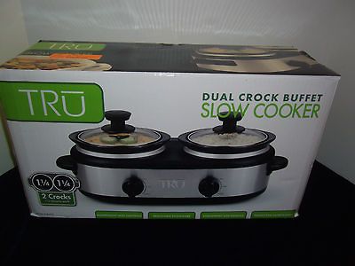 TRU TWIN DIPPER SLOW COOKER DUAL 1.25 QT CROCKS (STAINLESS)   NIB