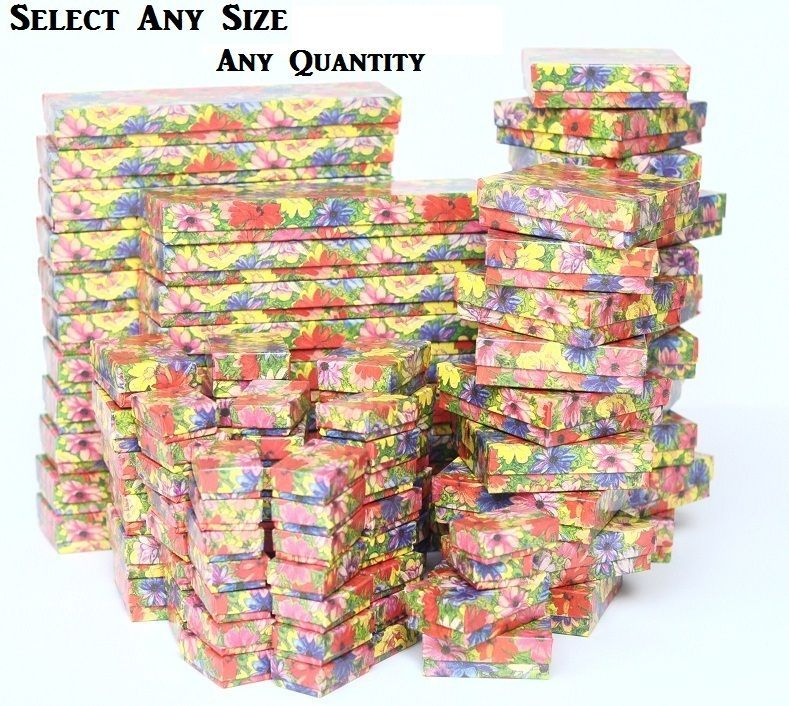 LOTS 20 50 100 Pcs COTTON FILLED BOX FLORAL GIFT BOX NECKLACE BOX