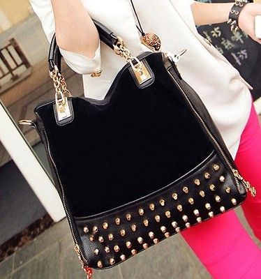 HOT SALE Womens Punk Studded Zipper Adjusted Strap Tote Handbag Cluth