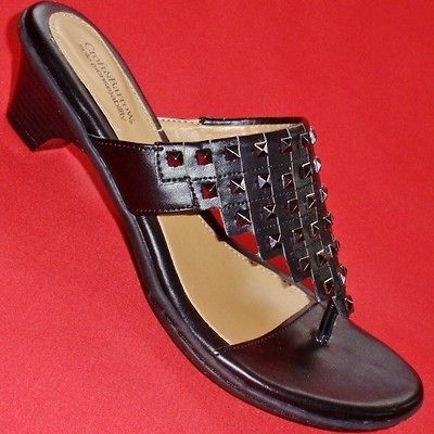 NEW Womens CROFT & BARROW JEANIE Black Heels Slides Sandals Casual