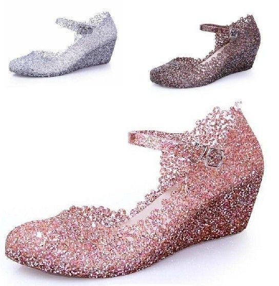 New Womens Crystal Glitter Jelly Hollow Flower Beach Sandals Rain