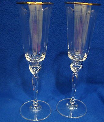 Oneida Crystal Champagne Glasses Chateau Gold Pattern   One Pair