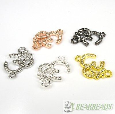 2pcs Side Ways Crystal Rhinestones OM OHM Sign Bracelet Connector