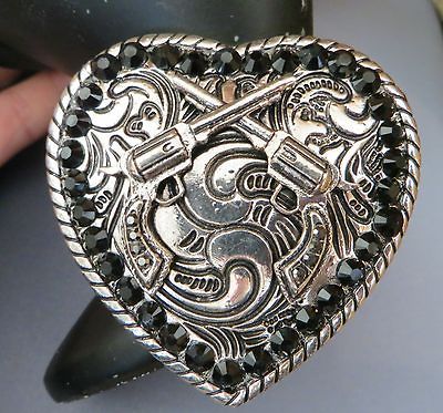 COWGIRL Bling HEART Western BRACELET PISTOLS GUNS RHINESTONES