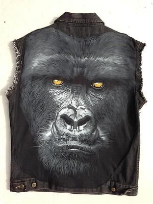 Vintage  GORILLA  studded festival Cut Off Denim black JACKET vest